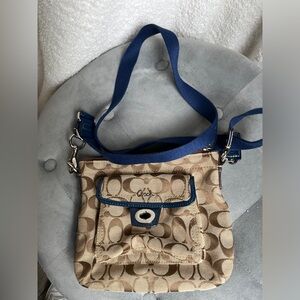 Like New Khaki/Navy COACH Logo Crossbody